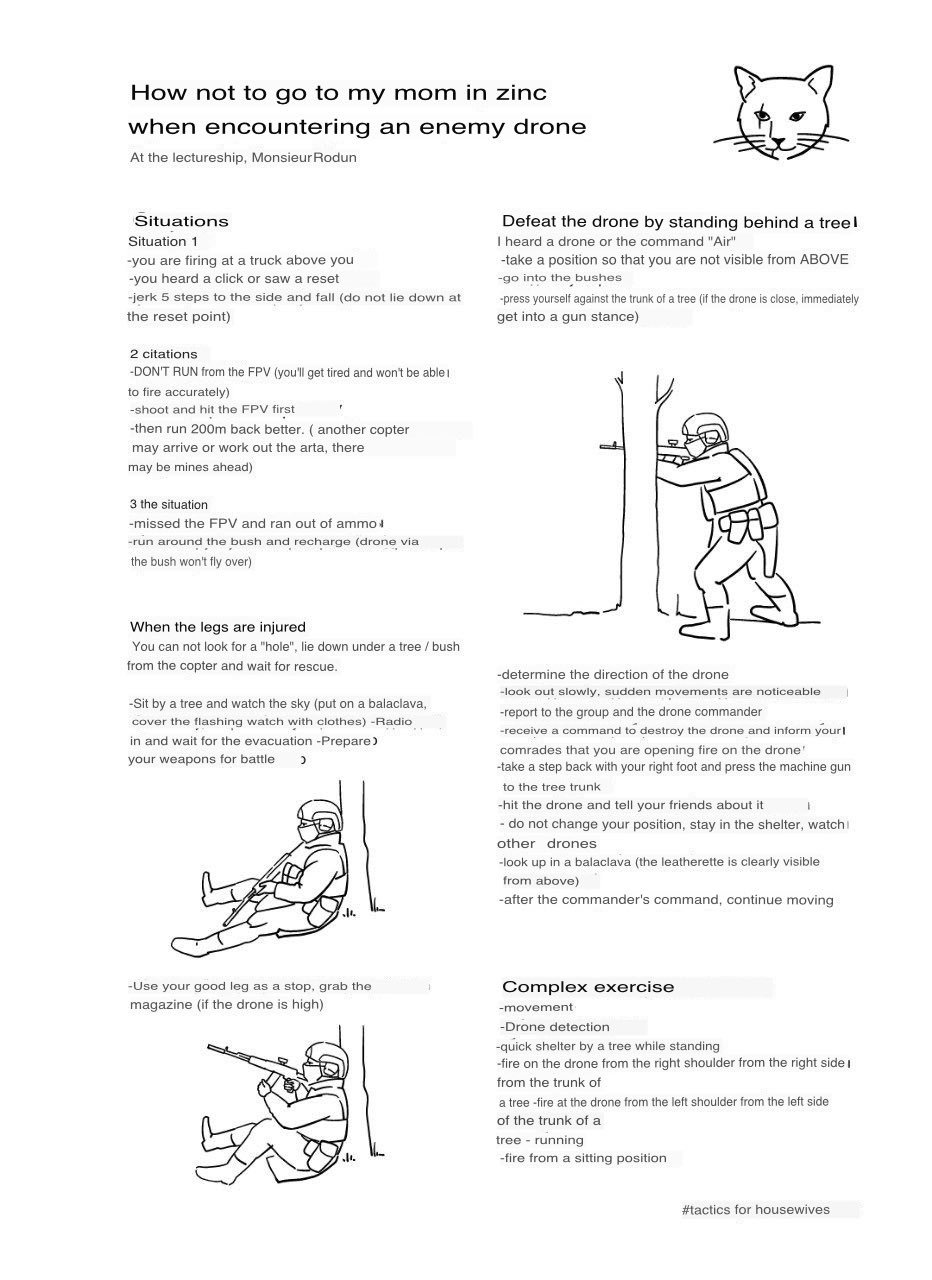 A Russian tactical guide (English) outlining situational responses to FPV drone encounters